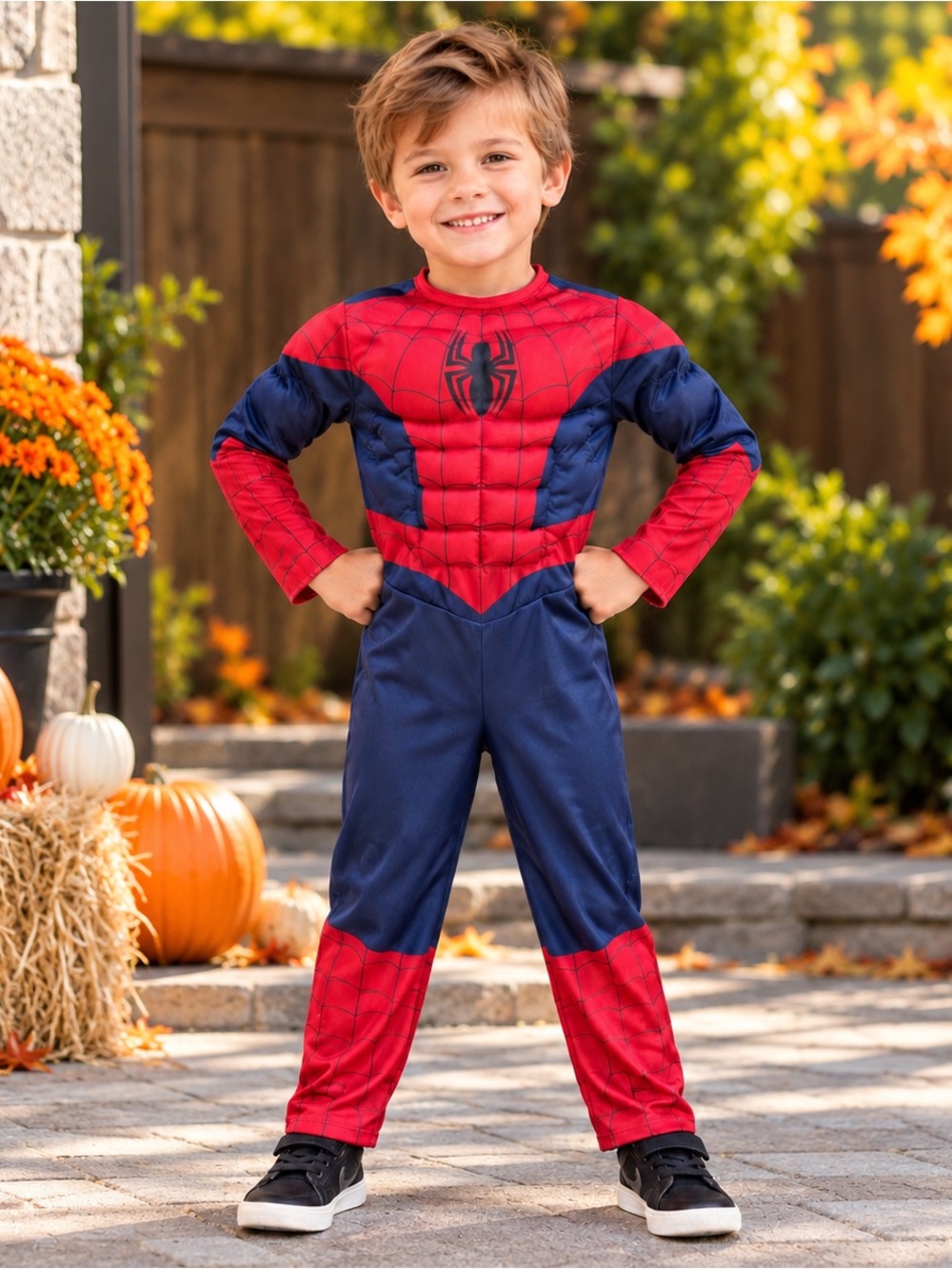 Spider-Man Boys Muscle Chest Halloween Costume Padded Jumpsuit 3-4 yo